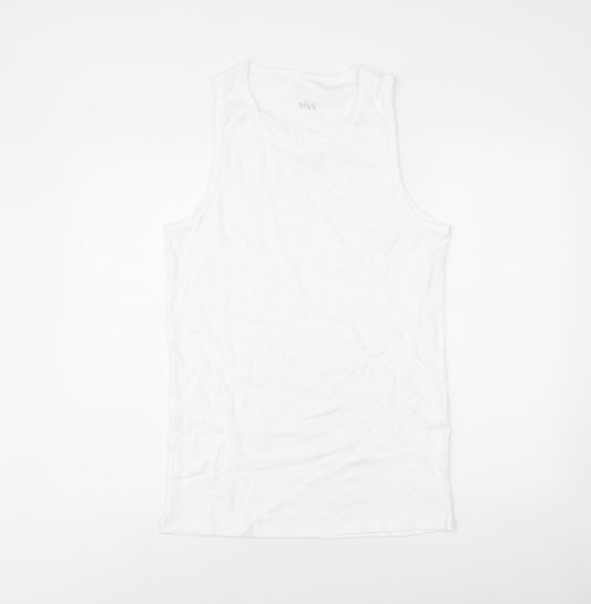 Marks and Spencer Womens White Cotton Basic Tank Size L Scoop Neck