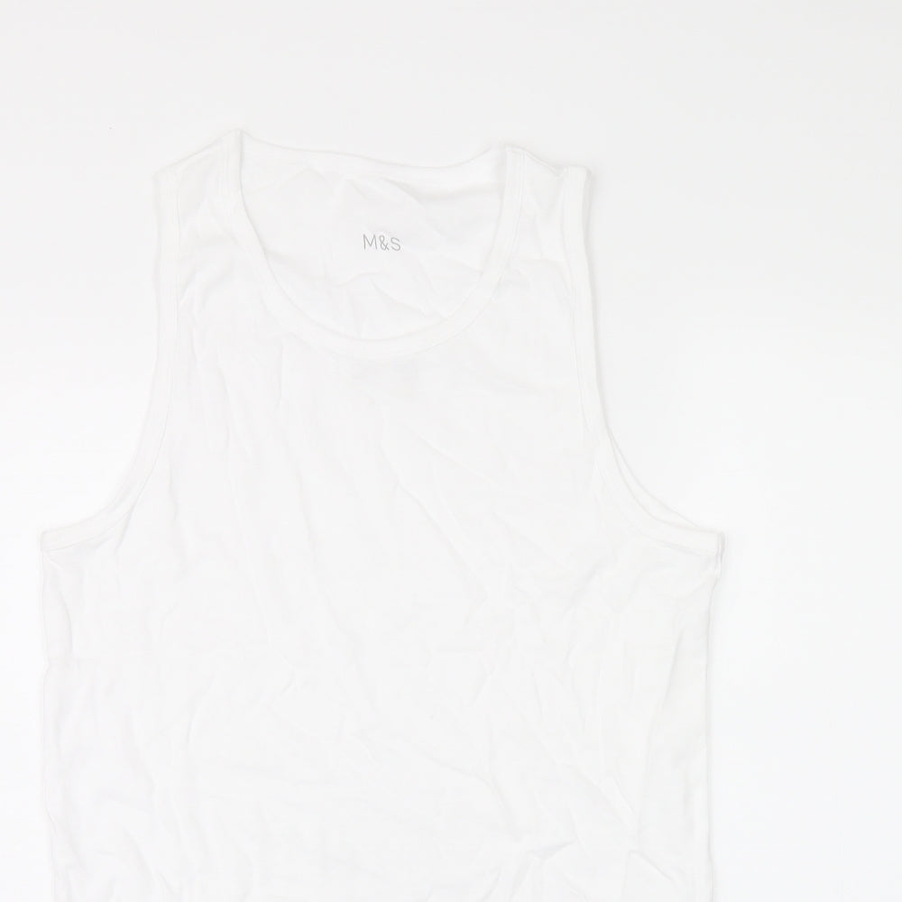 Marks and Spencer Womens White Cotton Basic Tank Size L Scoop Neck