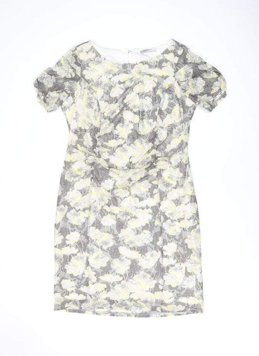 Marks and Spencer Womens Grey Floral Polyester Bodycon Size 20 Boat Neck Button