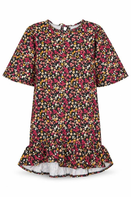 Boohoo Womens Black Floral Polyester Shift Size 14 Round Neck Tie