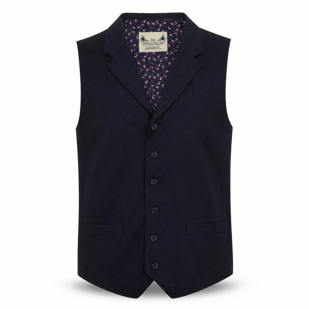 Spitafields Mens Blue Geometric Polyester Jacket Suit Waistcoat Size 40 Regular