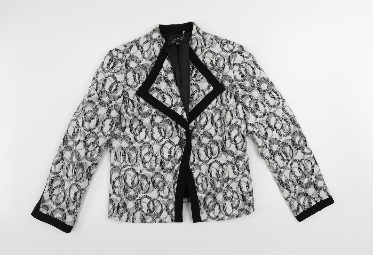 Kasper Womens Black Geometric Jacket Blazer Size 12 Button