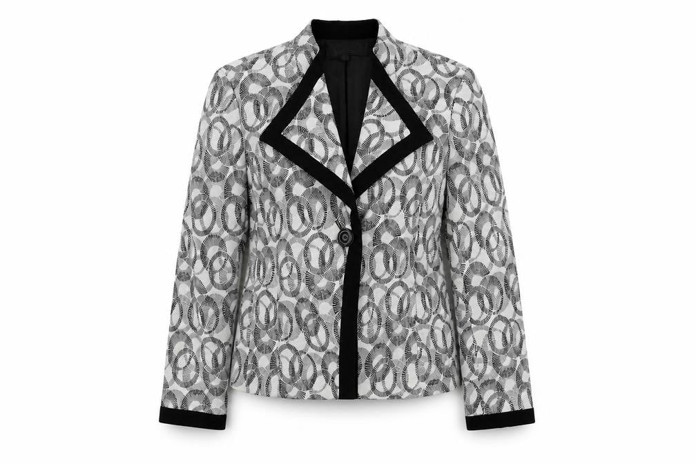 Kasper Womens Black Geometric Jacket Blazer Size 12 Button