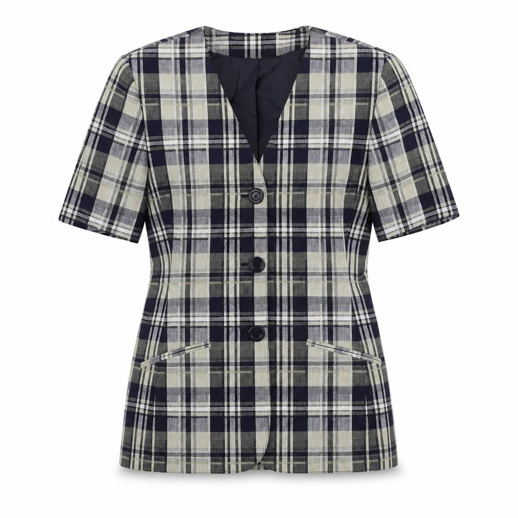 St Michael Womens Blue Plaid Jacket Blazer Size 8 Button