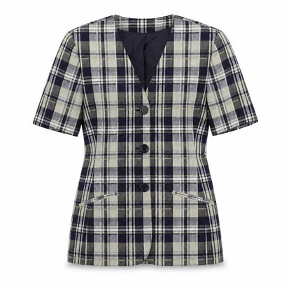 St Michael Womens Blue Plaid Jacket Blazer Size 8 Button