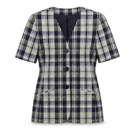 St Michael Womens Blue Plaid Jacket Blazer Size 8 Button