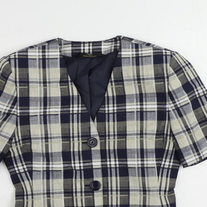 St Michael Womens Blue Plaid Jacket Blazer Size 8 Button