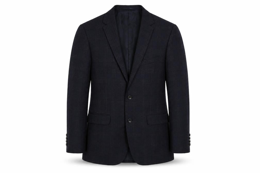 John Lewis Mens Blue Plaid Wool Jacket Suit Jacket Size 38 Regular