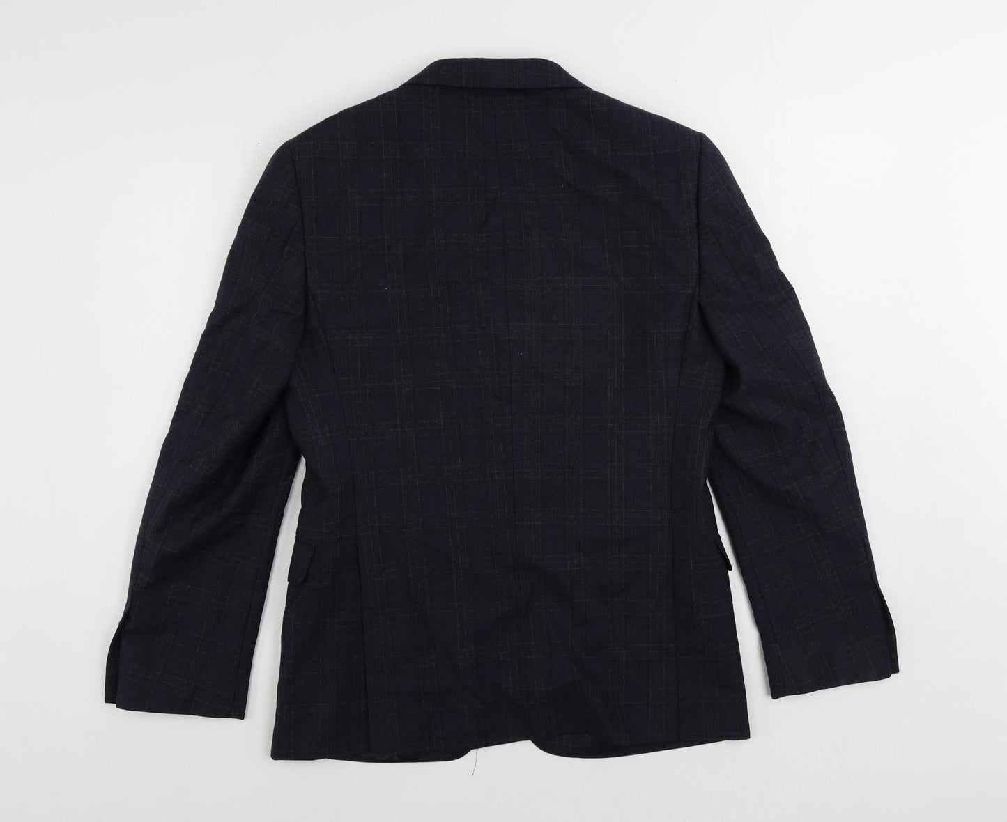 John Lewis Mens Blue Plaid Wool Jacket Suit Jacket Size 38 Regular