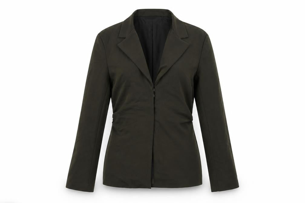 Zara Womens Green Jacket Blazer Size M Hook & Eye - Ruched Detail