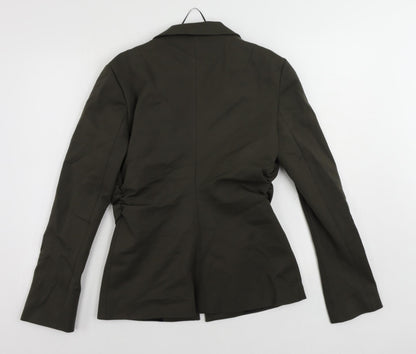 Zara Womens Green Jacket Blazer Size M Hook & Eye - Ruched Detail