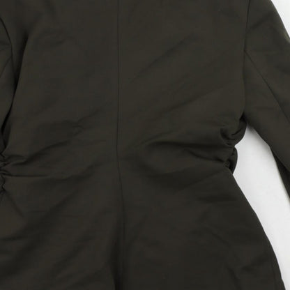 Zara Womens Green Jacket Blazer Size M Hook & Eye - Ruched Detail