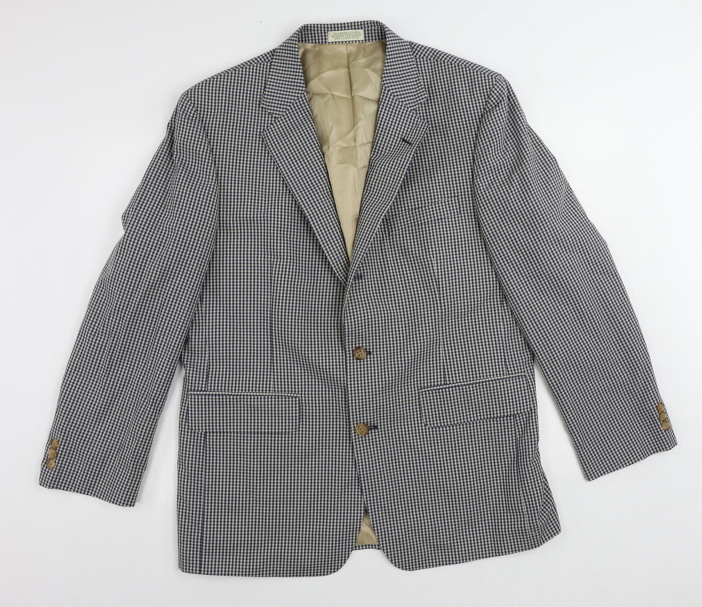 Orvis Mens Blue Check Polyester Jacket Blazer Size 42 Regular
