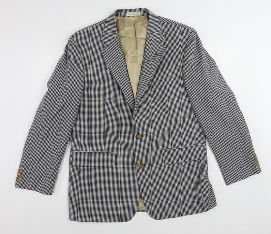 Orvis Mens Blue Check Polyester Jacket Blazer Size 42 Regular