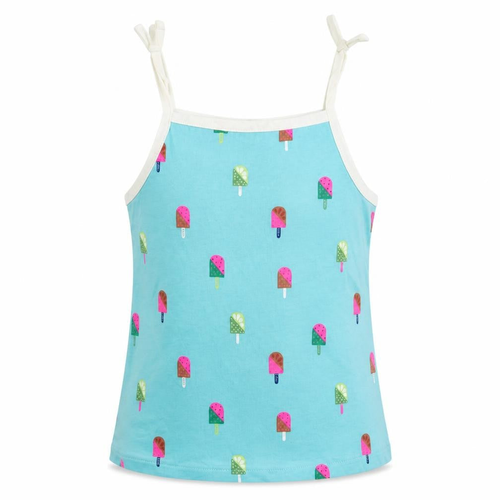 Marks & Spencer Girls Blue Geometric Cotton Camisole Tank Size 3-4 Years Square Neck Pullover - Ice Cream Print