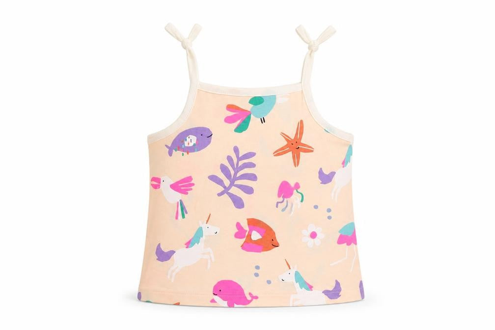 Marks & Spencer Girls Pink Geometric Cotton Camisole Tank Size 2-3 Years Square Neck Pullover