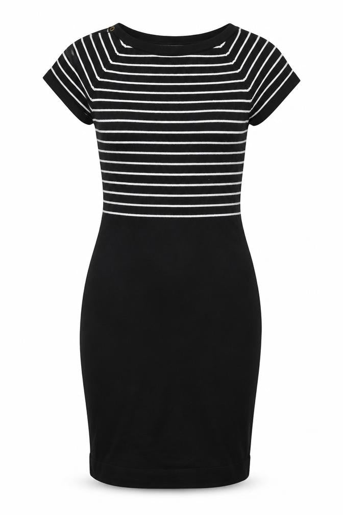 NEXT Womens Black Striped Cotton Bodycon Size 10 Boat Neck Pullover