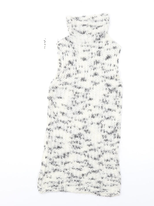 Zara Womens White Polyamide Jumper Dress Size L High Neck Pullover