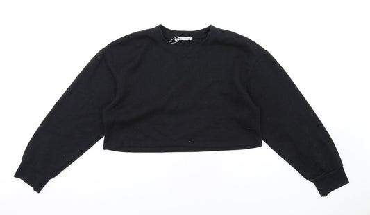 Zara Womens Black Cotton Pullover Sweatshirt Size S Pullover