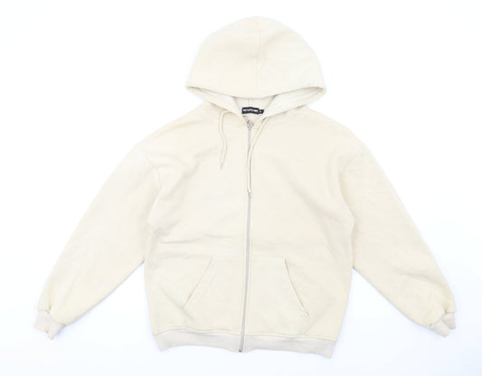 PRETTYLITTLETHING Womens Beige Cotton Full Zip Hoodie Size 4 Zip