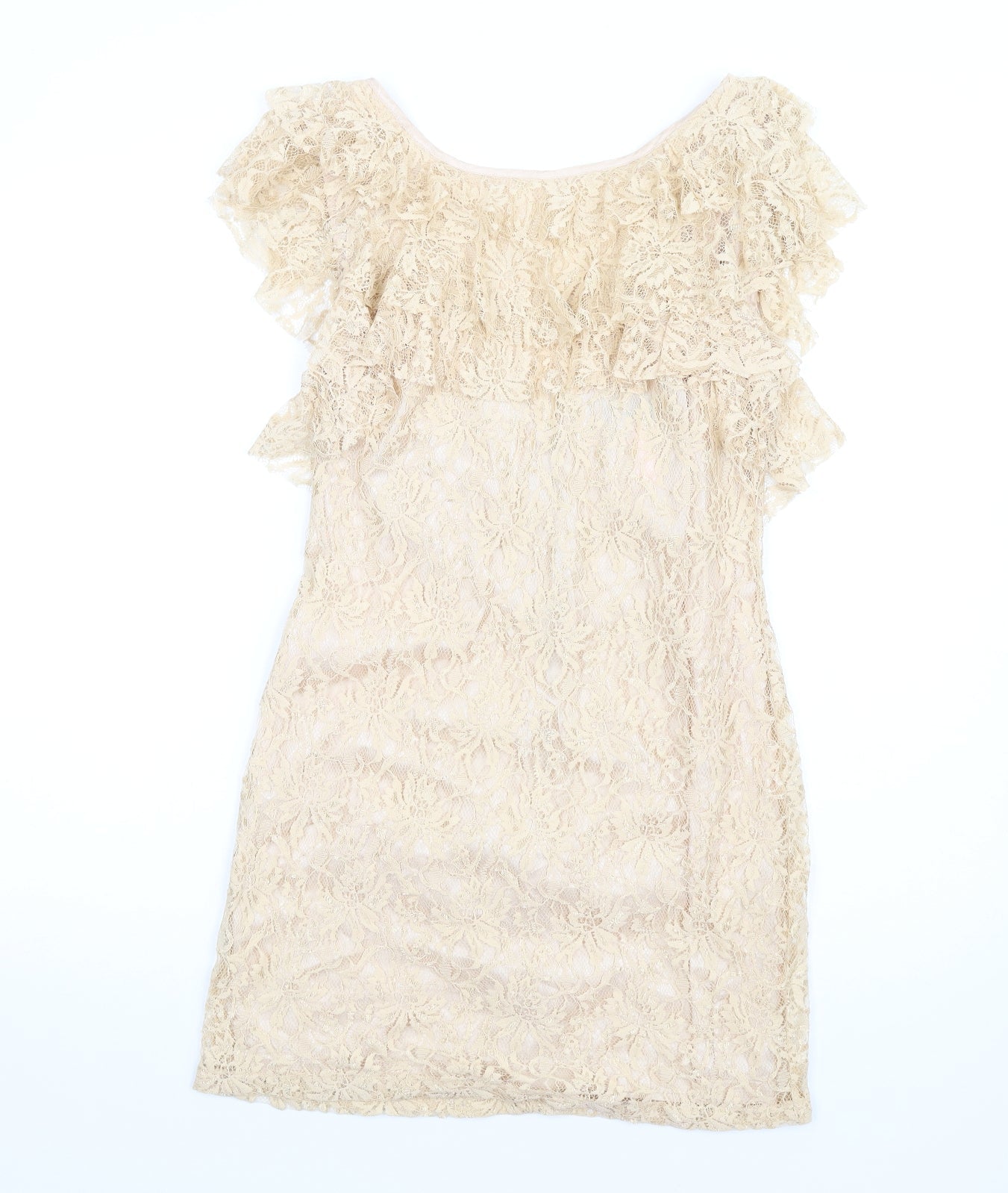 Lipsy Womens Beige Polyamide A-Line Size 10 Round Neck Zip