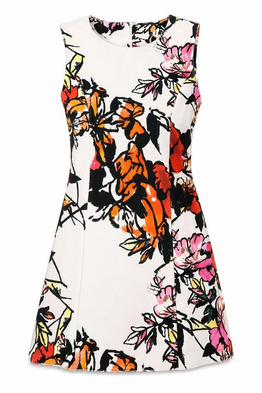 Mango Womens Multicoloured Floral Polyester A-Line Size S Round Neck Zip