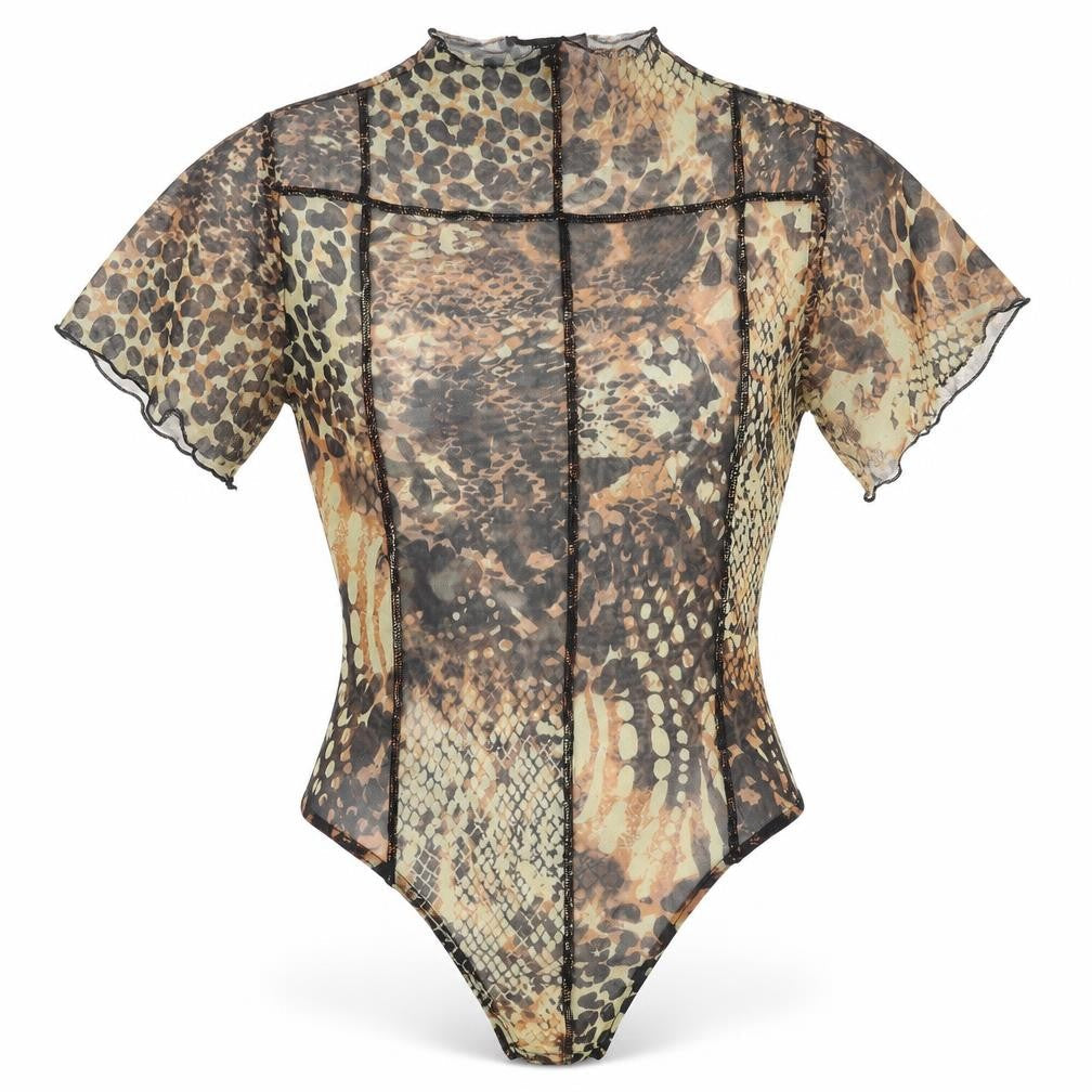 PRETTYLITTLETHING Womens Multicoloured Geometric Polyester Bodysuit One-Piece Size 8 Snap