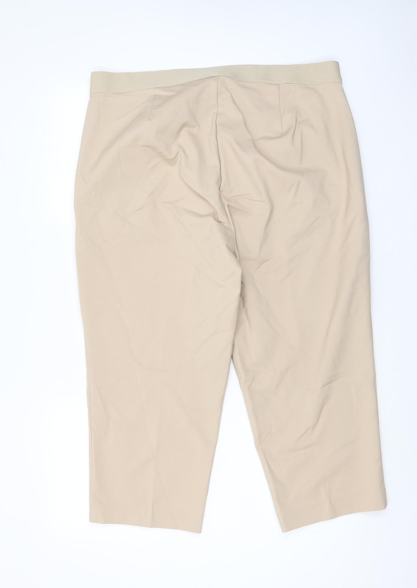 Marks and Spencer Womens Beige Cotton Trousers Size 20 L21 in Regular Hook & Eye - Pockets, Elastic waist