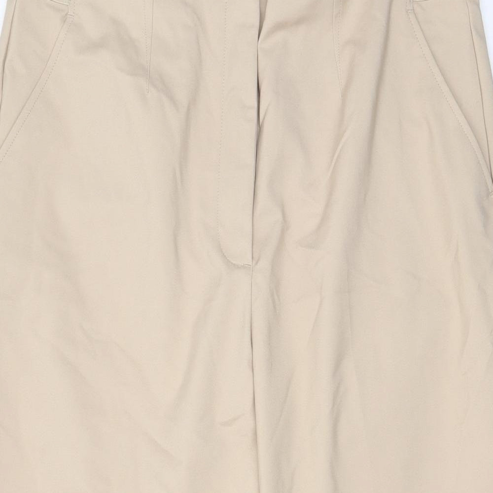 Marks and Spencer Womens Beige Cotton Trousers Size 20 L21 in Regular Hook & Eye - Pockets, Elastic waist