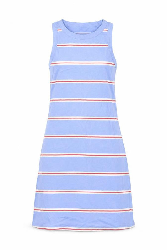 Marks & Spencer Womens Blue Striped Cotton Tank Dress Size S Crew Neck Pullover