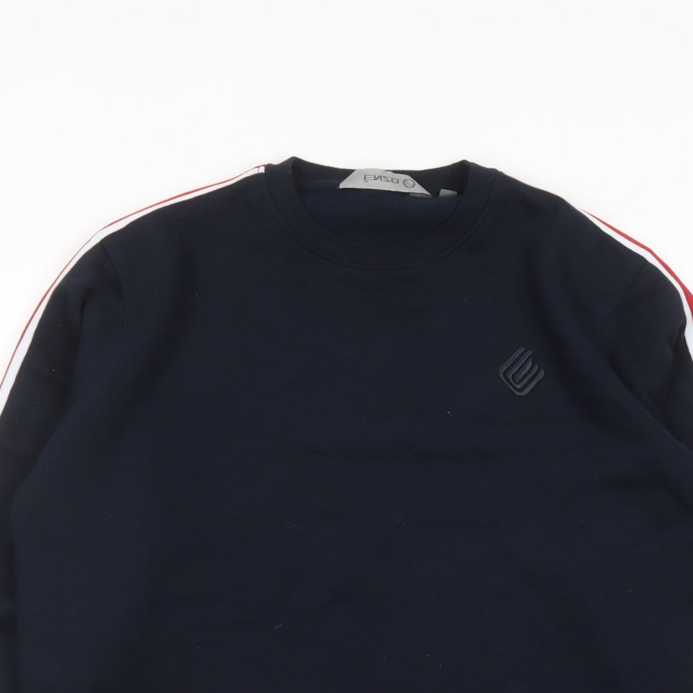 Enzo Mens Blue Cotton Pullover Sweatshirt Size L