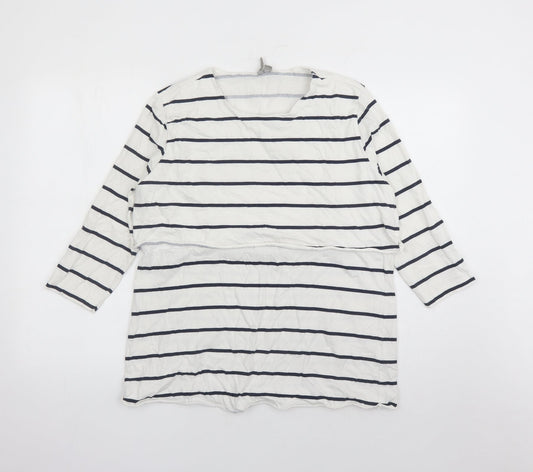 ASOS Womens White Striped 100% Cotton Basic T-Shirt Size 12 Round Neck