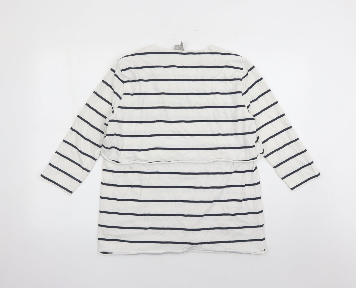 ASOS Womens White Striped 100% Cotton Basic T-Shirt Size 12 Round Neck