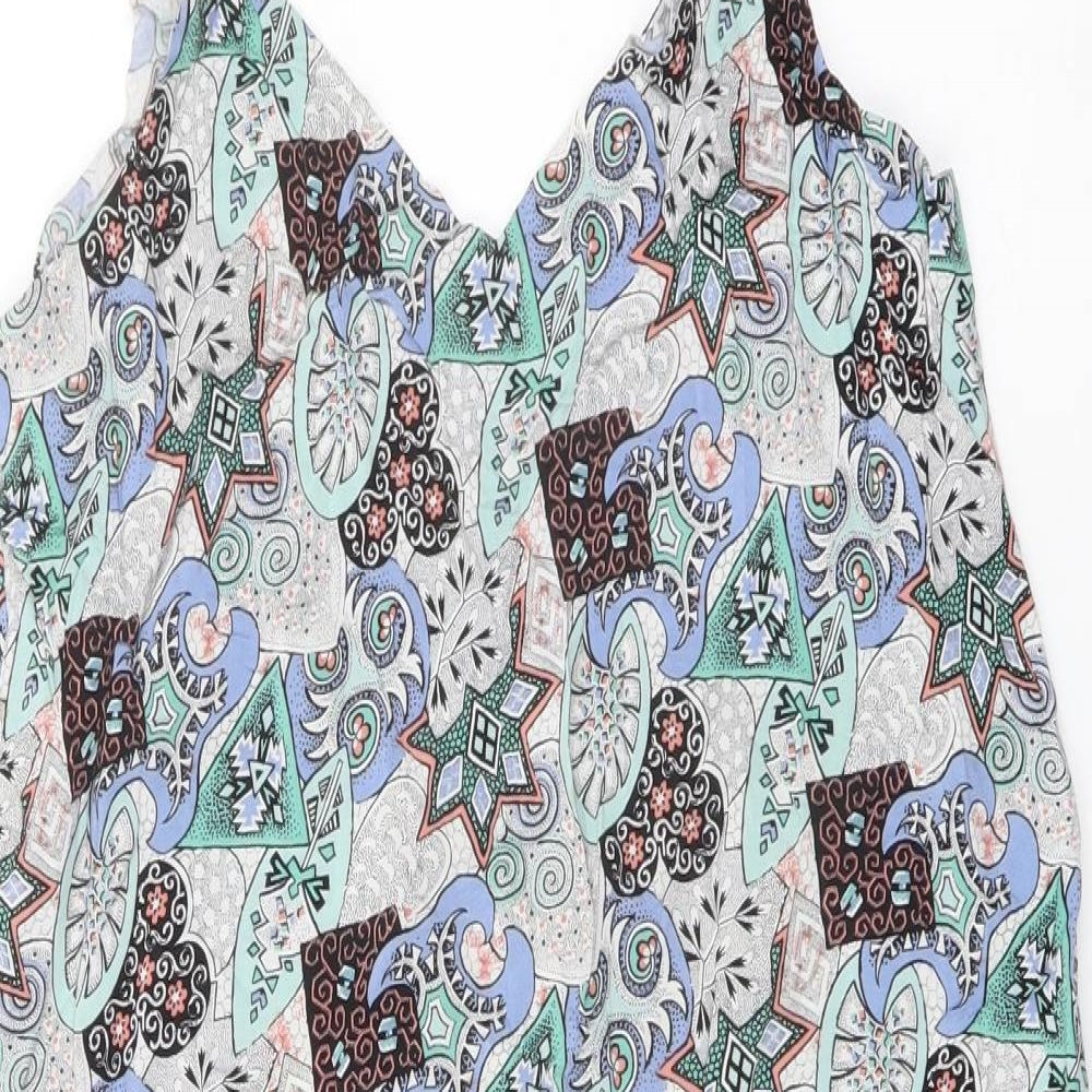 Warehouse Womens Multicoloured Geometric Viscose A-Line Size 12 V-Neck Pullover