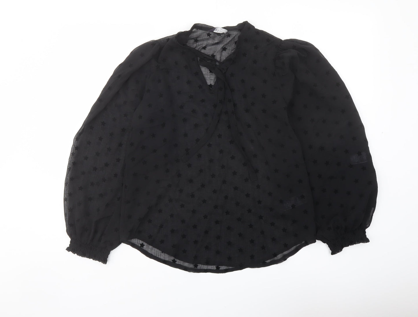 Marks and Spencer Womens Black Geometric Polyester Basic Blouse Size 8 Round Neck