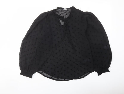 Marks & Spencer Womens Black Geometric Polyester Basic Blouse Size 8 Round Neck