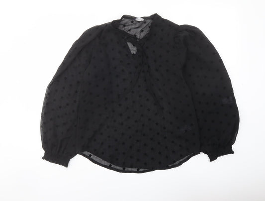 Marks and Spencer Womens Black Geometric Polyester Basic Blouse Size 8 Round Neck