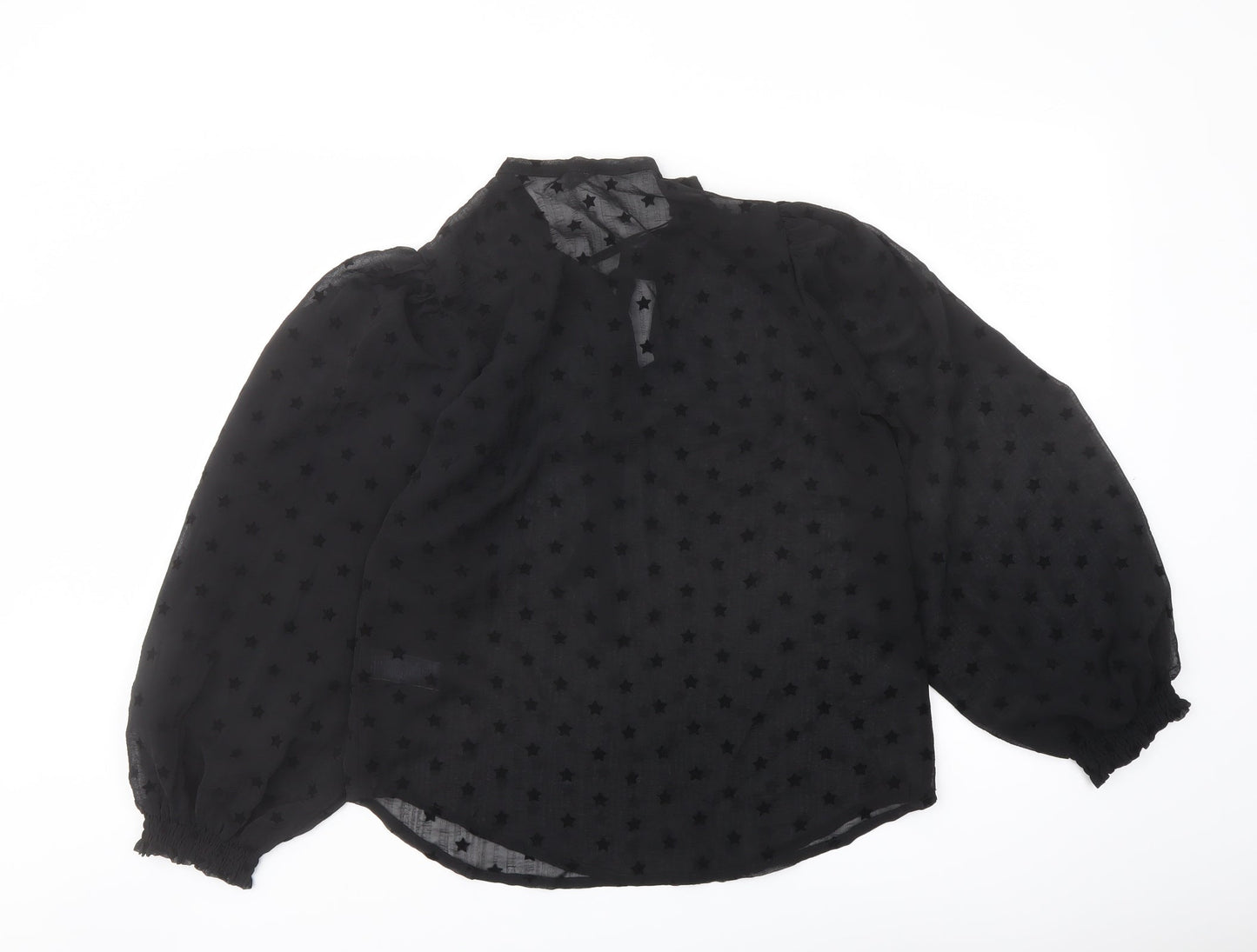 Marks and Spencer Womens Black Geometric Polyester Basic Blouse Size 8 Round Neck