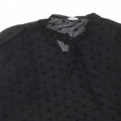 Marks & Spencer Womens Black Geometric Polyester Basic Blouse Size 8 Round Neck