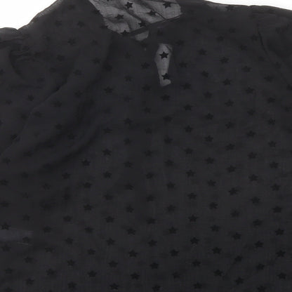 Marks & Spencer Womens Black Geometric Polyester Basic Blouse Size 8 Round Neck