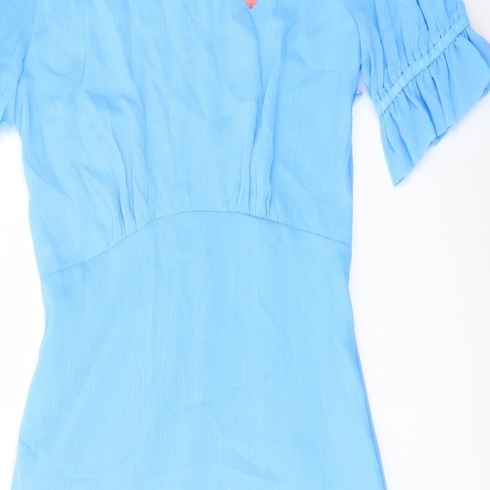 Finery Womens Blue Polyester A-Line Size 10 Mock Neck Zip