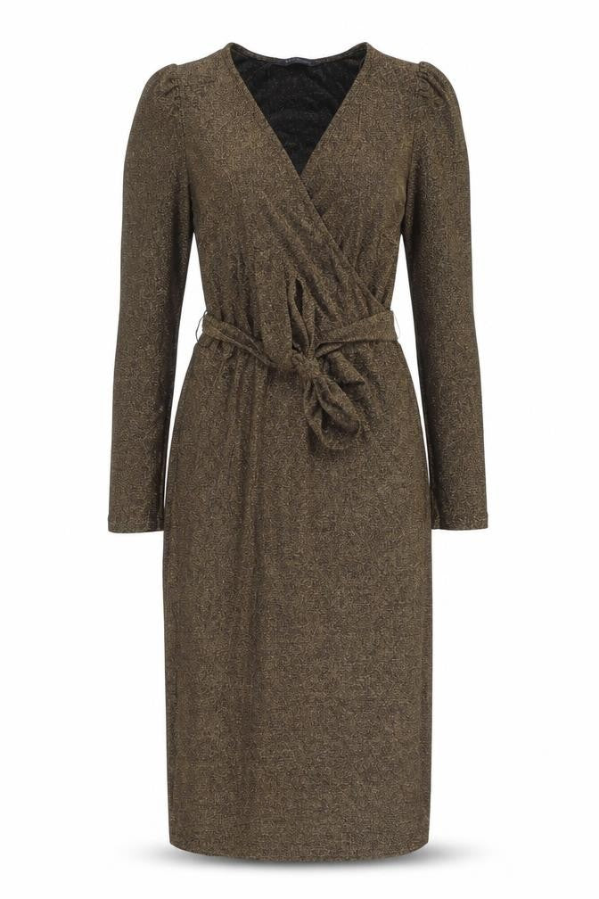 Marks & Spencer Womens Gold Polyamide Pencil Dress Size 8 V-Neck Pullover