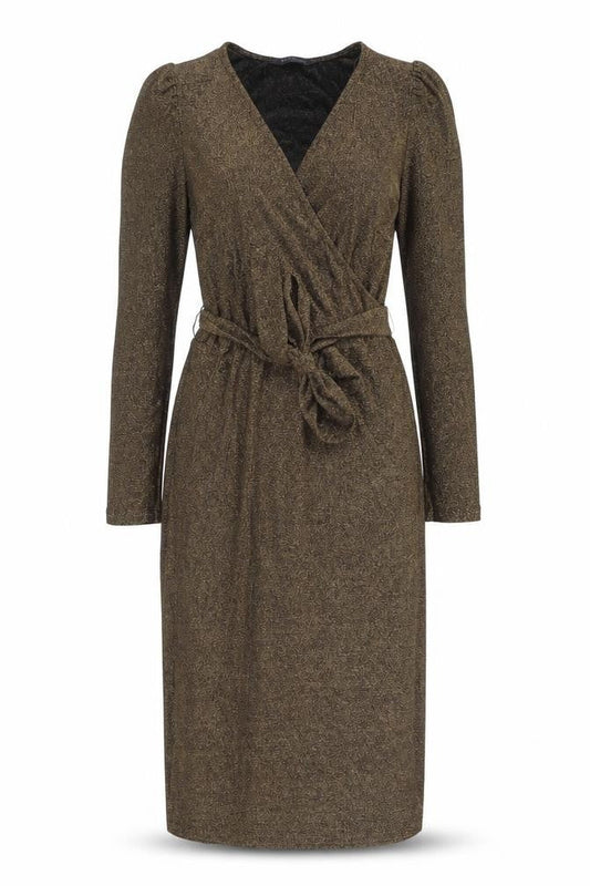Marks & Spencer Womens Gold Polyamide Pencil Dress Size 8 V-Neck Pullover