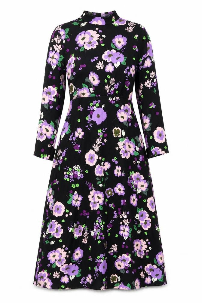 Marks & Spencer Womens Black Floral Polyester A-Line Size 8 Mock Neck Zip