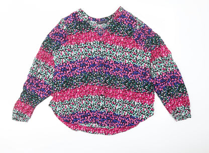 Marks & Spencer Womens Multicoloured Floral Polyester Basic Blouse Size 8 V-Neck
