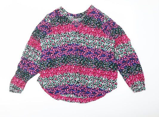 Marks and Spencer Womens Multicoloured Floral Polyester Basic Blouse Size 8 V-Neck