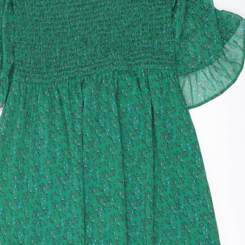 Finery Womens Green Floral Polyester A-Line Size 16 Mock Neck Pullover
