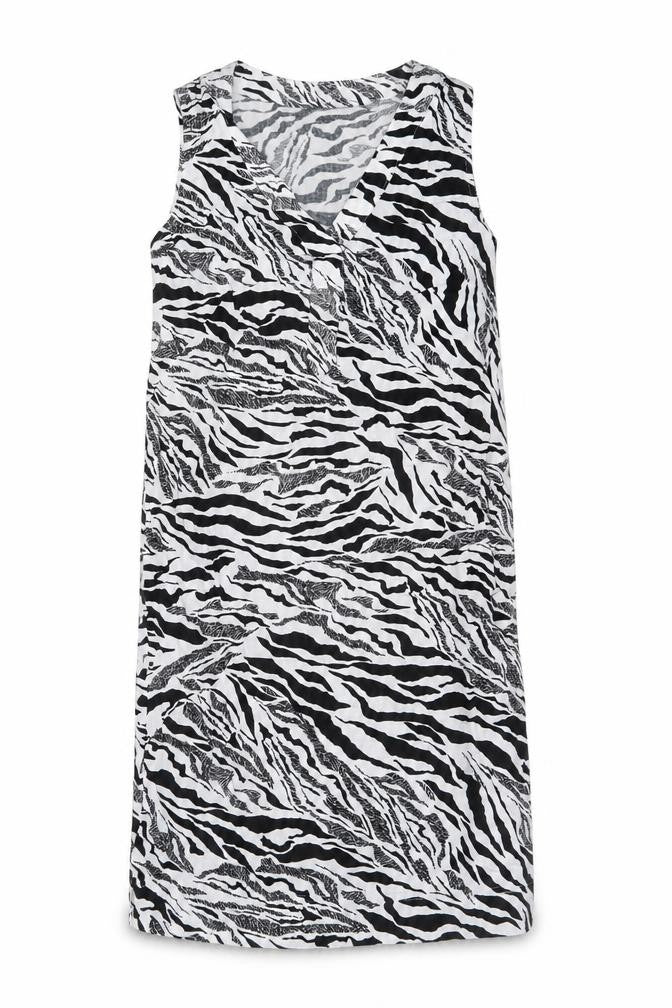 Marks & Spencer Womens White Animal Print Linen Trapeze & Swing Size 6 V-Neck Pullover