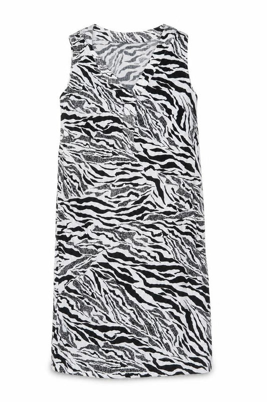 Marks & Spencer Womens White Animal Print Linen Trapeze & Swing Size 6 V-Neck Pullover