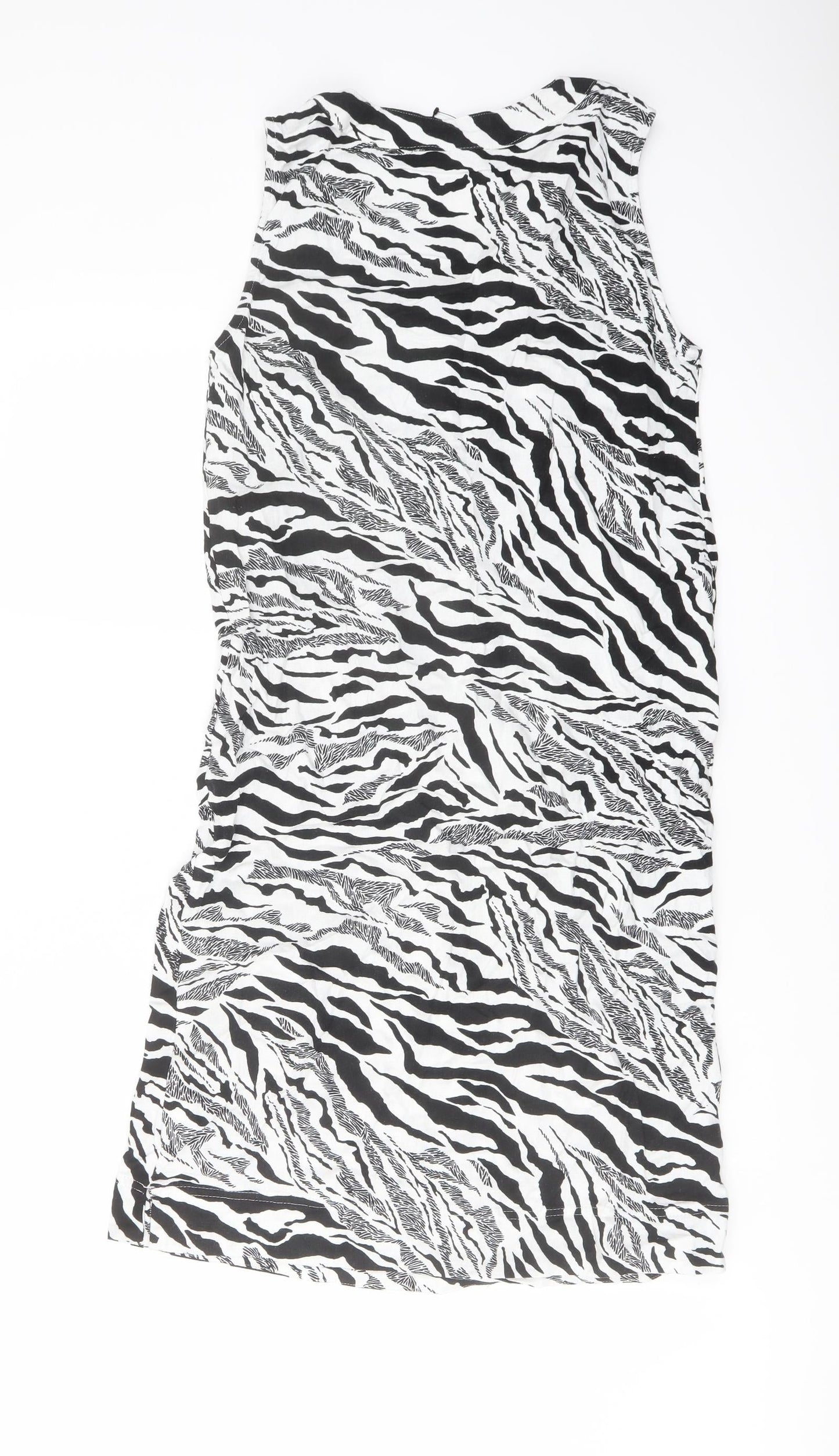 Marks and Spencer Womens White Animal Print Linen Trapeze & Swing Size 6 V-Neck Pullover